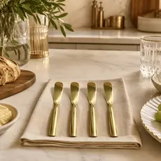 Conjunto 4 Espátulas de Aço Inox Dourado Aperitivo Patê Petisco Pasta Geleia Gourmet Decorativo