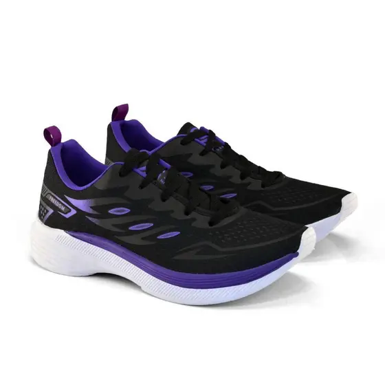 TENIS FEMININO CORRIDA CAMINHADA TREINO LEVE FREEDOM PRETO ROXO
