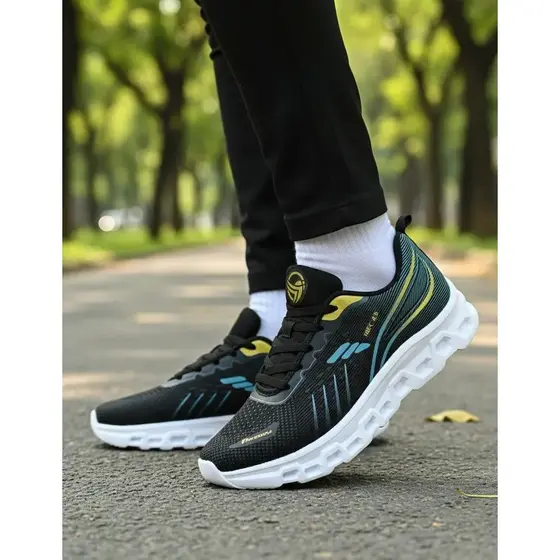 TENIS MASCULINO CORRIDA CAMINHADA TREINO LEVE FREEDOM SW PRETO DOURADO AZUL