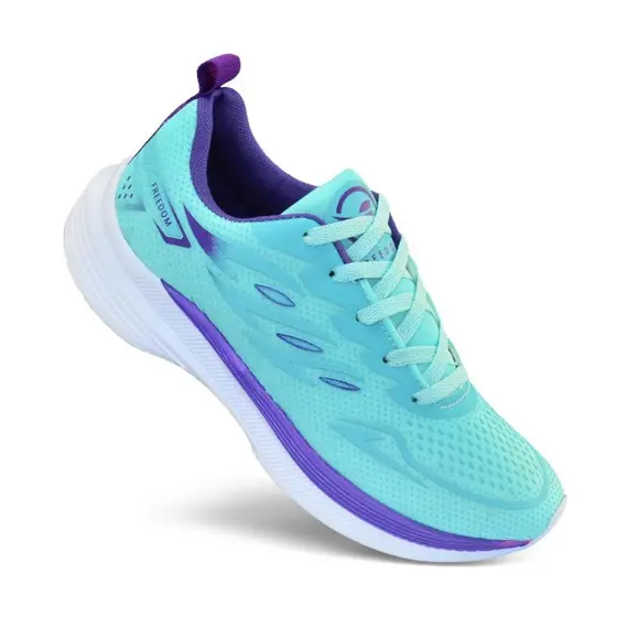 TENIS FEMININO CORRIDA CAMINHADA TREINO LEVE FREEDOM ACADEMIA VERDE AGUA ROXO