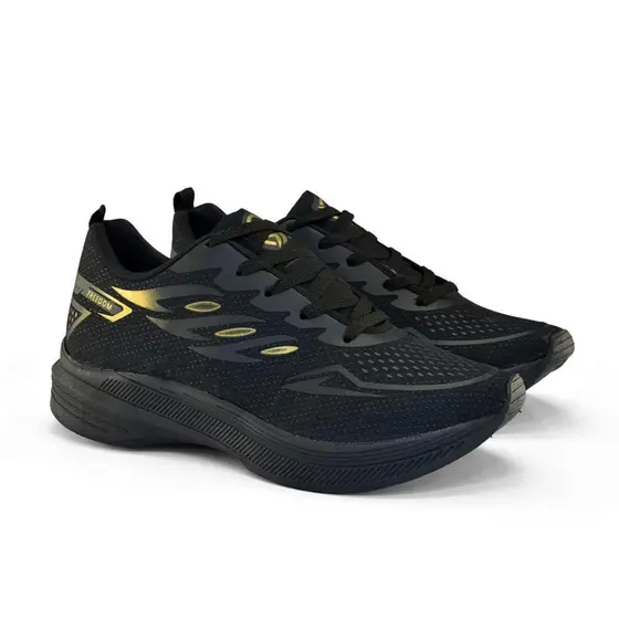 TENIS MASCULINO CORRIDA CAMINHADA ACADEMIA TREINO LEVE FREEDOM PRETO BLACK DOURADO