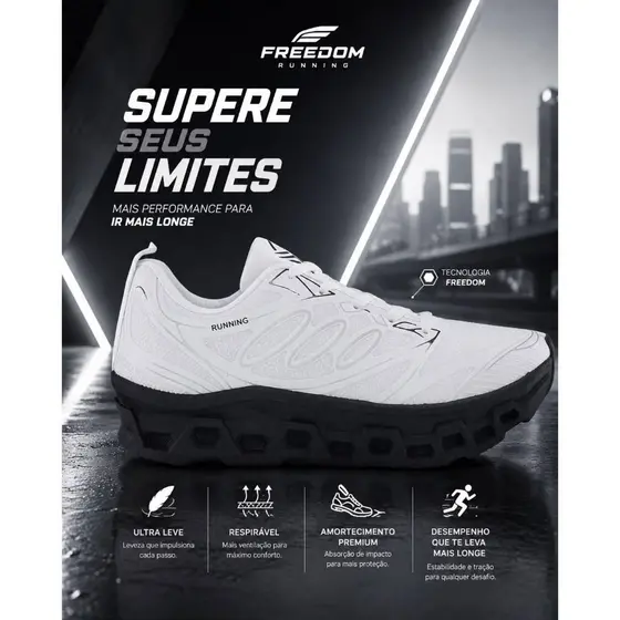 Tenis Masculino Escolar Academia Original FREEDOM Corrida Caminhada Lançamento PROMOCAO EVOUTION BRANCO