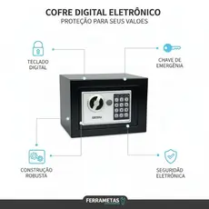 💰🔒🔐COFRE DIGITAL ELETRÔNICO COM TECLADO E CHAVE - PRETA Seguro Forte Senha Digital Dinheiro economia