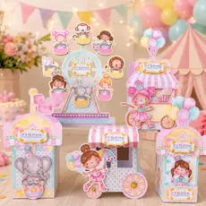 Kit Festa Caixinhas Personalizadas Circo Rosa Aquarela Menina Aniversário