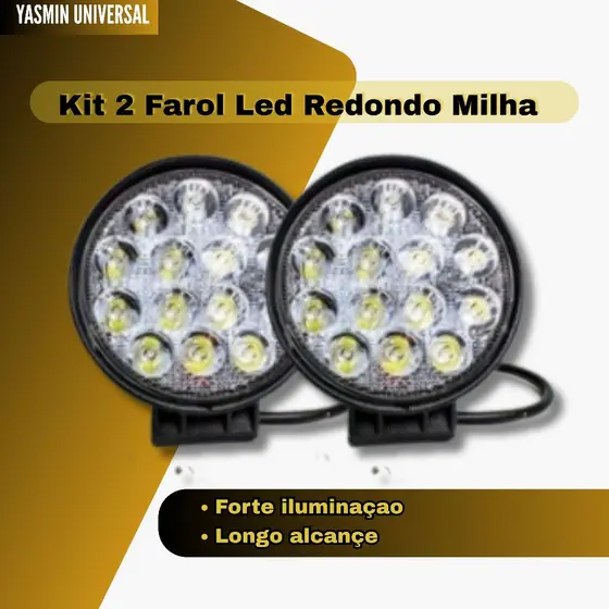 Kit 2 Farol Led Redondo Milha 42w 14 Leds Carro Jeep 12v/24v