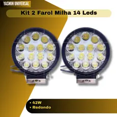 Kit 2 Farol Milha 14 Leds 42w 12v/24v Redondo Off-road 6000k