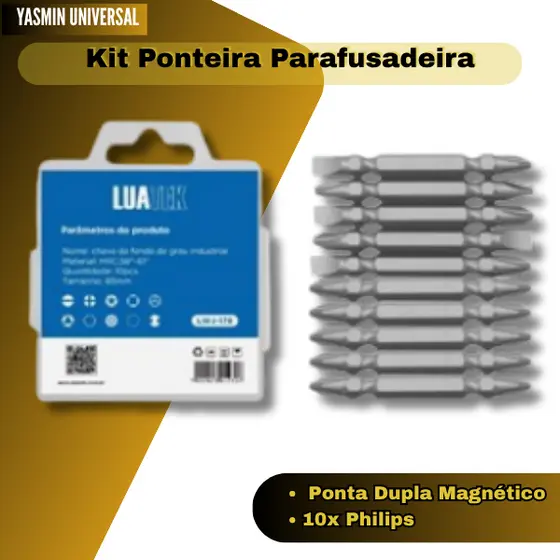 Kit Ponteira Parafusadeira Com 10 Bit Ponta Dupla Magnético