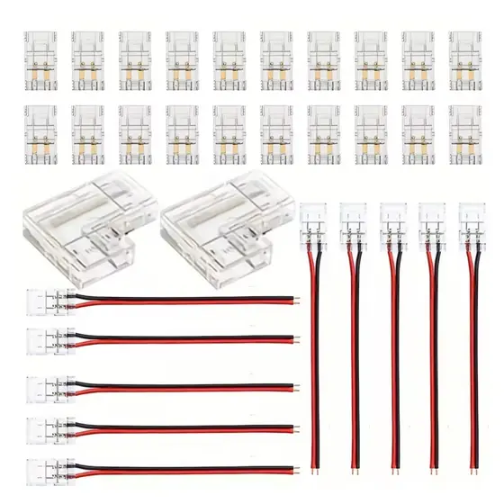 Conector Fita LED 8mm 10mm Emenda Reta L Kit 10 ou 20Peças Fácil Instalação