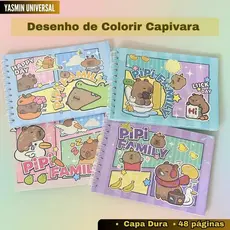 Caderno Colorir para Adultos e Crianças - Desenho de Colorir Capivara - 48 Folhas