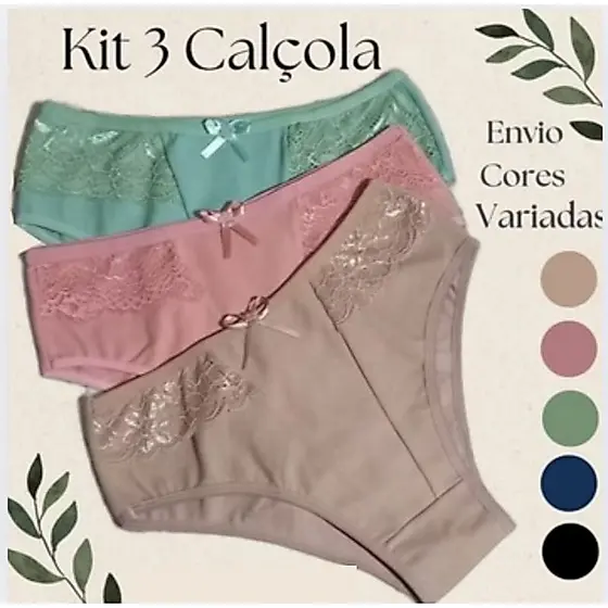Kit 2/3/5/8 Calçola Senhora Algodão Cós Alto Calcinha Senhora Confortável - RENDA