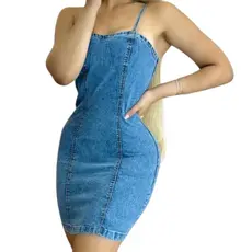 Vestido Feminino Jeans Marmorizado Com Alça