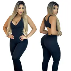 Macacão Fitness Feminino Treino Roupa Zero Transparência Poliamida De Ginastica Macaquinho Longo