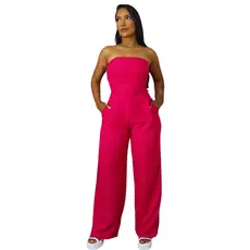 Macacão Tomara que Caia com Calça da Moda Alfaitaria Tecido Liso Pantalona Ajustável Nas Costas