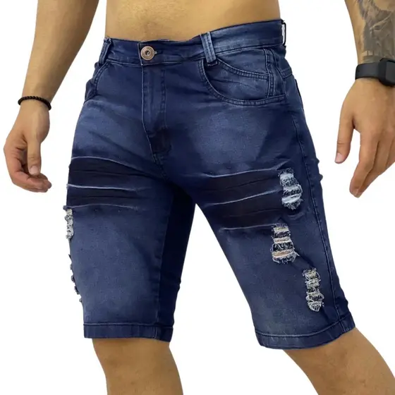 Bermuda Jeans Masculina Destroyed com Lycra Ultima Moda Para Homens Estilosos