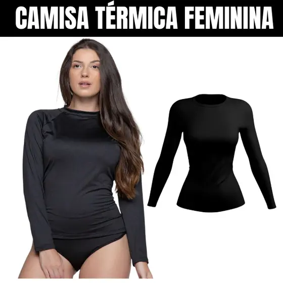 Camisa Feminina Proteção Solar Uv+50 Camiseta Segunda Pele Térmica Longa Moda Praia Promoção Blusa