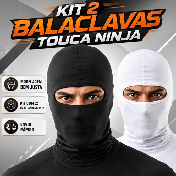 Kit 2 Balaclavas Touca Ninja Masculina Respirável Ajustável para Moto Ciclismo Esporte.