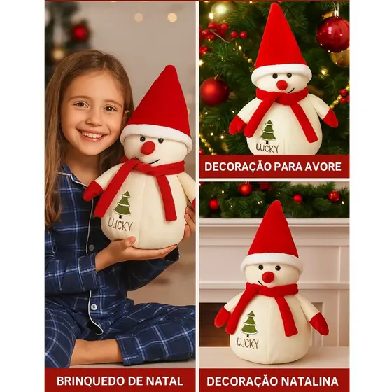 🎅 Boneco de Neve de Pelúcia Natalina 22cm – Decoração e Presente de Natal Fofo e Encantador