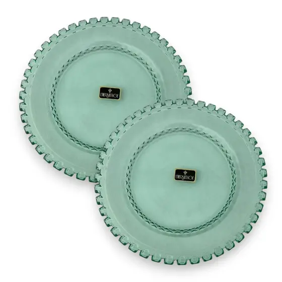 02 Pratos de Sobremesa Cristal Diamante 19cm Verde Menta