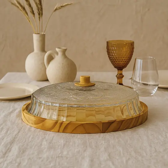 Porta Pudim Torta Saladeira Artesanal Madeira Boho Chic