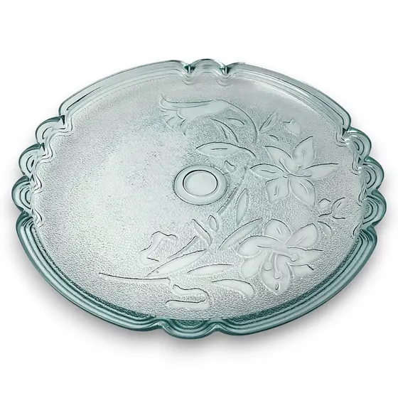 Prato de Servir Salada Pudim Doces Boleira Vidro Floral 32cm