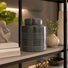 Vaso Potiche Porcelana Xadrez Preto Branco para Sala Aparador e Lavabo