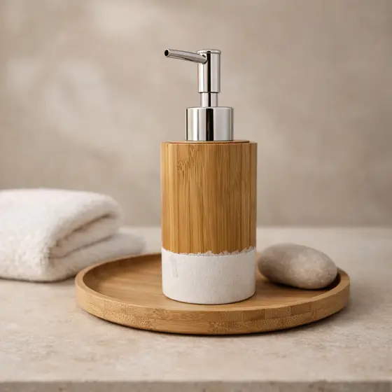 Dispenser Sabonete Líquido Minimalista Bambu Lavabo Clean Pump Cromado
