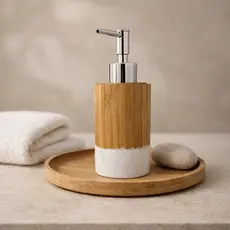 Dispenser Sabonete Líquido Minimalista Bambu Lavabo Clean Pump Cromado