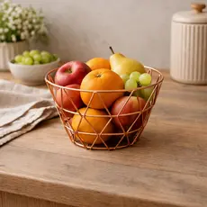 Mini Fruteira Aramada Porta Ovos Metal Cobre Rosé Gold 16cm