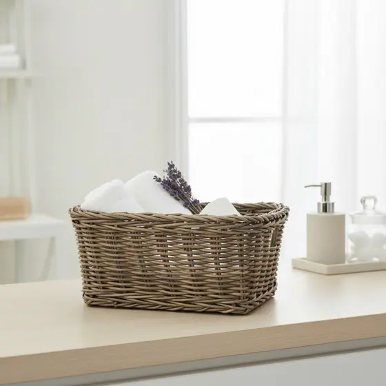 Cesto Organizador Pequeno Rattan Sintético para Lavabo Banheiro 33cm