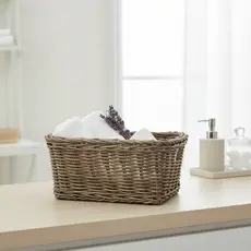 Cesto Organizador Pequeno Rattan Sintético para Lavabo Banheiro 33cm