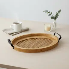 Bandeja Oval Madeira Rattan Trama Indiana Boho 54cm