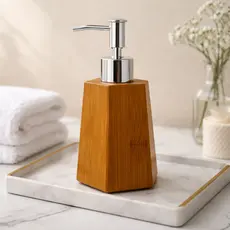Dispenser Sabonete Líquido Bambu Estilo Octogonal Lavabo Luxo Pump Cromado