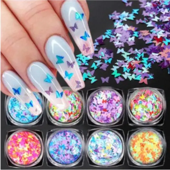 Caixa 12 Potinhos Glitter Borboleta Unhas Decoração Porcelana