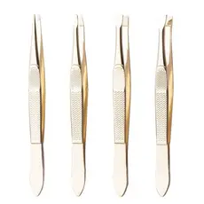Kit 4 Pinças Dourado Profissional Em Aço Inoxidável Para Sobrancelha Remoção De Pelos Sobrancelha