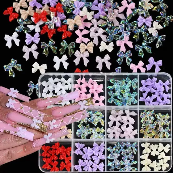 Kit Laços 3D para Unhas Nail Art Colorido Decoração Charmosa com Caixa Organizadora