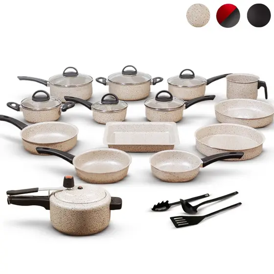 Jogo De Panelas Antiaderente 17 Peças Com Panela De Pressão 3L Conjunto Kit Teflon Tampa de Vidro Panela Cozinha