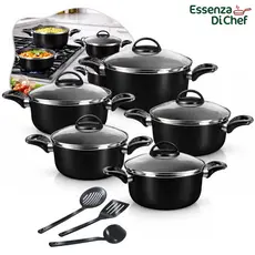 Conjunto de Panelas 5 Caçarolas Alumínio Antiaderente Com Tampa de Vidro + 3 Utensílios Jogo Kit Panela Cozinha