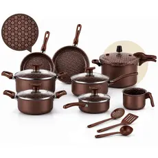 Jogo de Panelas 11 Peças Antiaderente Marrom Estampada Premium Panela de Pressão 4,3L Kit Panela Conjunto De Panela