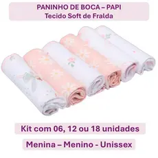 Kit 6 Pano de Boca 100% Algodão Paninho Fralda de Bebe 28cm x 28cm Papi