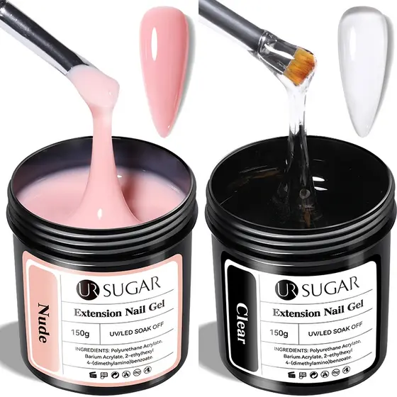 UR SUGAR 150g 2pcs Gel Lácteo Branco De Extensão Rápida Conjunto De Base De Borracha Neon Embebido Em UV Gel De Extensão