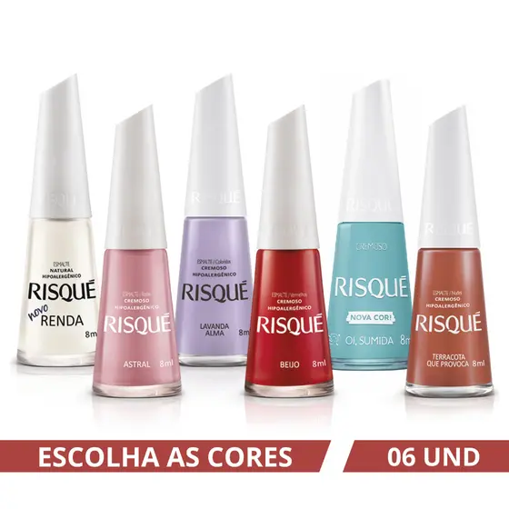Kit 6 Esmaltes Risque Manicure Profissional ( Escolha a Cor Pela Lista Escrita )