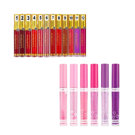Lip Gloss Brilho Labial Glitter Pink 21 OU Gloss Labial Com Cor Lua & Neve - Escolha o seu