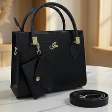 Bolsa Feminina de Mão Croco com Alça Transversal e Carteira em Pingente Moderna Textura