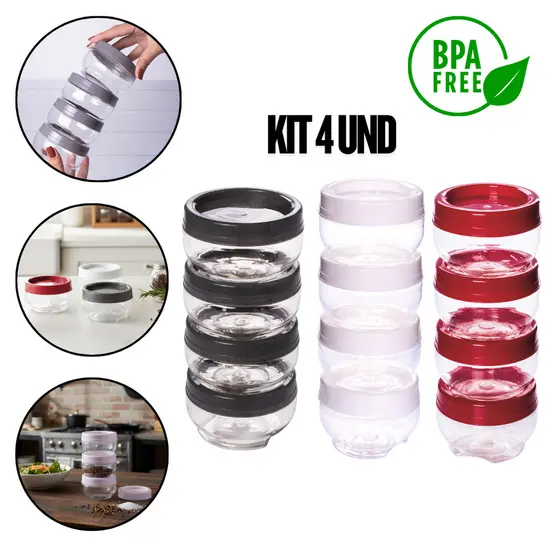 Kit 4 unidades de potes potinhos organizador gire trave 155ml kit porta temperos condimentos Cozinha casa