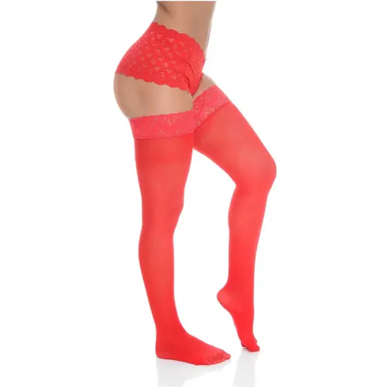 Meia 7/8 Lisa com Renda Vermelha
