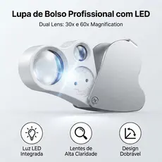 Lupa De Bolso Com Led Para Joalheiro Visualização 60x 30x