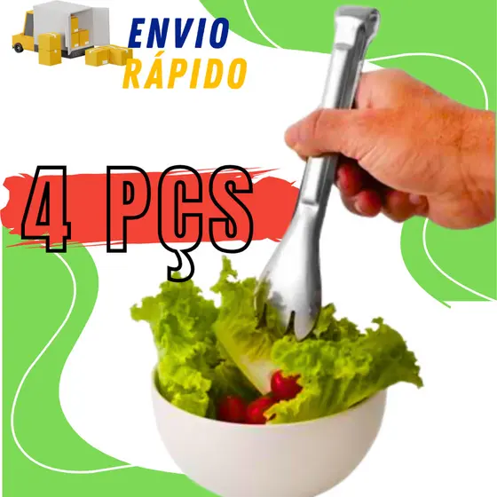 Kit 4 Pegadores Pinça Para Salada em Aço Inox Multiuso Massas Macarrão Original