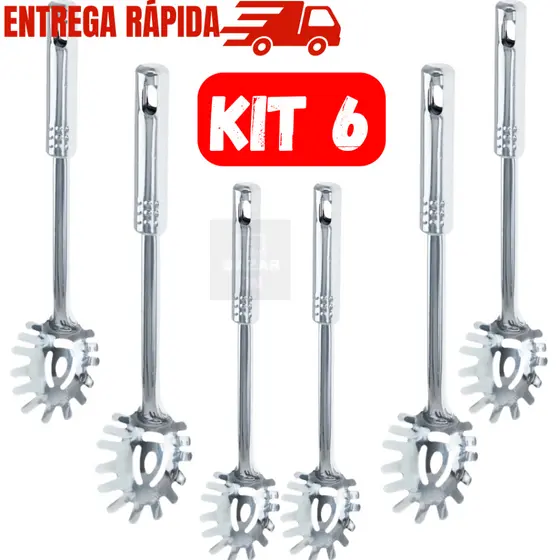 Kit 6 Pegadores de Massa Macarrão Espaguete Em Aço Inox