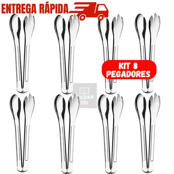 Kit 8 Pegadores Pinça Para Salada em Aço Inox Multiuso Massas Macarrão Original