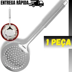 Escumadeira de Arroz 32cm Grande em Aço Inox Fritura Cabo Ergométrico Utensílios de Cozinha Almoço